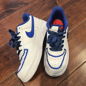 Custom Nike Force 1 with midnight blue rhinestones - kids size 3Y